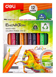 Карандаши цв. Deli EC114-12 Enovation трехгран. пластик 12цв. коробка/европод. (12шт)