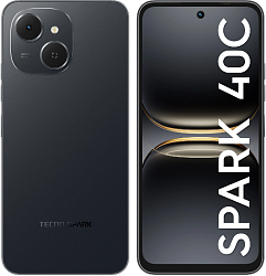 Смартфон Tecno Spark 40C 128Gb 8Gb черный моноблок 3G 4G 2Sim 6.67" 720x1600 Android 15 13Mpix 802.11 a/b/g/n/ac/ax GPS GSM900/1800 Protect FM microSD max1024Gb