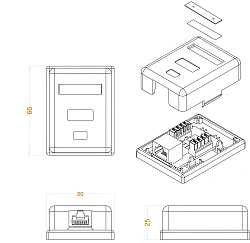 Розетка Hyperline SB1-1-8P8C-C6-WHRJ45 1 кат.6 UTP бел. (упак.:1шт)