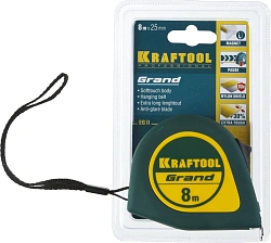 Рулетка строительная Kraftool Grand дл.полотна 8м изм.шкала в см зацеп простой зеленый (34022-08-25)