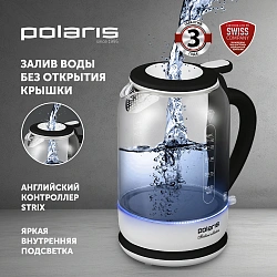 Чайник электрический Polaris PWK 1753CGL 1.5л. 1950Вт белый/черный корпус: стекло/металл