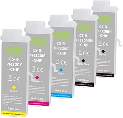 Картридж перезаправляемый струйный Cactus CS-R-PFI320SET-CHIP черный/черный матовый/голубой/желтый/пурпурный набор 5шт.упак. для Canon imagePROGRAF TM-200/200MFP/205/300/300MFP/305/250/255/350/355 с чипом