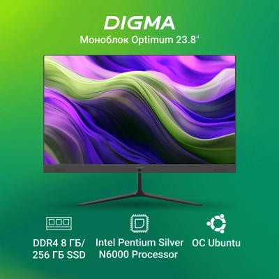Моноблок Digma Optimum 23.8" Full HD P N6000 (1.1) 8Gb SSD256Gb UHDG CR Linux Ubuntu Eth WiFi BT 36W клавиатура мышь Cam черный 1920x1080