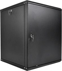 Шкаф коммутационный ЦМО ШРН-Эконом (ШРН-Э-12.350.1-9005) настенный 12U 600x350мм пер.дв.металл направл.под закл.гайки 85кг черный 300мм 15.39кг 180град. 608мм IP20 сталь
