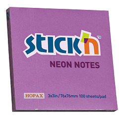 Блок самоклеящийся бумажный Stick`n 21210 76x76мм 100лист. 70г/м2 неон фиолетовый