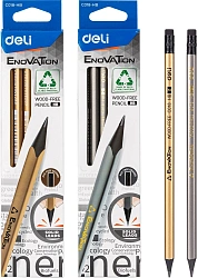 Карандаши ч/г Deli EC018-HB Enovation HB трехгран. пластик карт.кор. (12шт) ластик