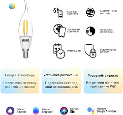 Умная лампа Gauss IoT Smart Home E14 4.5Вт 495lm Wi-Fi (упак.:1шт) (1280112)