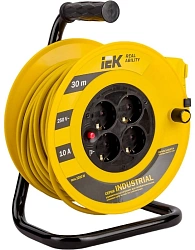 Удлинитель силовой IEK Industrial (WKP14-10-04-30) 1кв.мм 4розет. 30м ПВС 10A катушка желтый