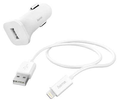 Автомобильное зар./устр. Hama H-183291 1A для Apple белый (00183291)