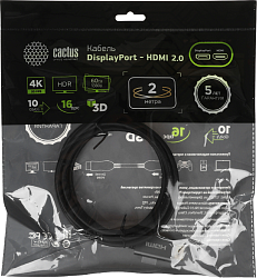 Кабель аудио-видео Cactus CS-DP-HDMI-1.2-2 DisplayPort (m)/HDMI (m) 2м. позолоч.конт. черный