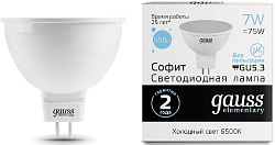 Лампа светодиодная Gauss Elementary MR16 7Вт цок.:GU5.3 спот 220B св.свеч.бел.хол. MR16 (упак.:10шт) (13537)