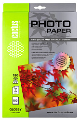 Фотобумага Cactus CS-GA6180100 10x15/180г/м2/белый/100л. глянцевое для струйной печати