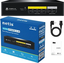 Коммутатор Netis ST106PDI-2-43 6x100Мбит/с 4PoE 43W неуправляемый
