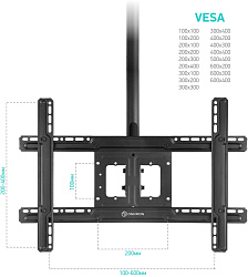 Кронштейн для телевизора Onkron N1L черный 32"-80" макс.68.2кг потолочный поворот и наклон