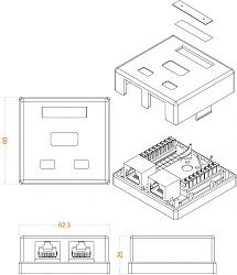 Розетка Hyperline SB1-2-8P8C-C6-SH-WHRJ45 2 кат.6 FTP бел. (упак.:1шт)