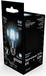 Лампа филам. Gauss Filament A60 6Вт цок.:E27 груша 220B св.свеч.бел.нейт. (упак.:1шт) (102802206)