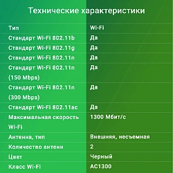Сетевой адаптер Wi-Fi Digma DWA-AC13002E AC1300 USB 3.0 (ант.внеш.несъем.) 2ант.