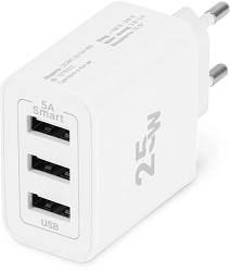 Сетевое зар./устр. Digma DGWC-3U-5A-WG 30W 3A (PD+QC) 3xUSB универсальное белый
