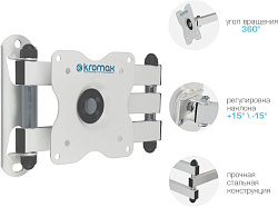 Кронштейн для телевизора Kromax DIX-15W белый 15"-28" макс.30кг настенный поворот и наклон