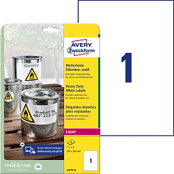 Этикетки Avery Zweckform L4775-8 A4 297x210мм 1шт на листе/196г/м2/8л./белый самоклей. для лазерной печати