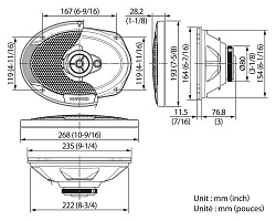 Колонки автомобильные Kenwood KFC-S6966 400Вт 91дБ 4Ом 16x23см (6x9дюйм) (ком.:2кол.) коаксиальные трехполосные