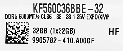 Память DDR5 32Gb 6000MHz Kingston KF560C36BBE-32 Fury Beast Black RTL Gaming PC5-48000 CL36 DIMM 288-pin 1.35В dual rank с радиатором Ret