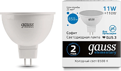 Лампа светодиодная Gauss Elementary 13531 11Вт цок.:GU5.3 софит 220B св.свеч.бел.хол. MR16 (упак.:10шт)